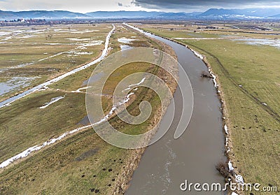 Flooded areas near Olt river in Romania Stock Photo