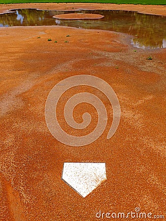 Flooded Baseball Base Ball Diamond Field from Rain or Flooding Stock Photo