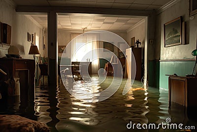 flooded basement due to burst water pipe Stock Photo