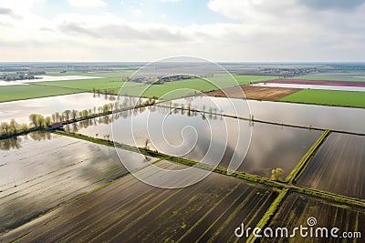 flooded fields flood after dam failure aerial generative ai Stock Photo