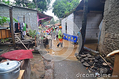 Flooded Little Street in Jakarta Editorial Stock Photo