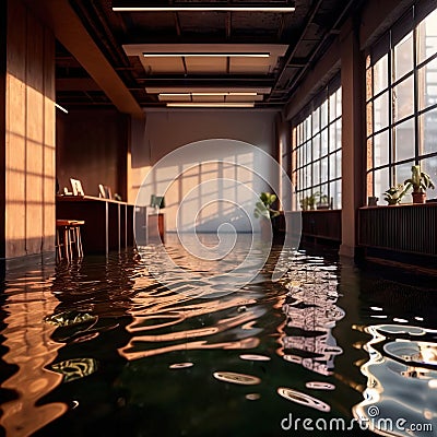 Flooded office room, with water damage and insurance problems Stock Photo