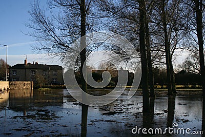 Flooded park and fields. Stock Photo