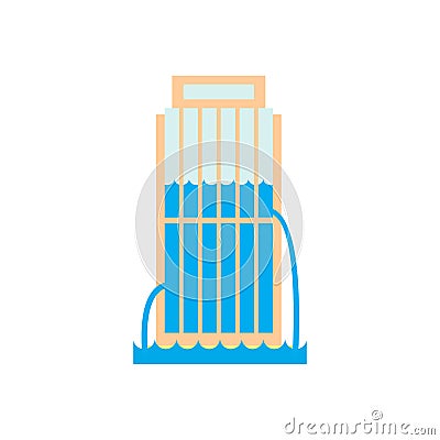 Flooding Building. many of water architecture. Deluge institution. Flood house. spontaneous disaster. Tsunami cataclysm city Vector Illustration