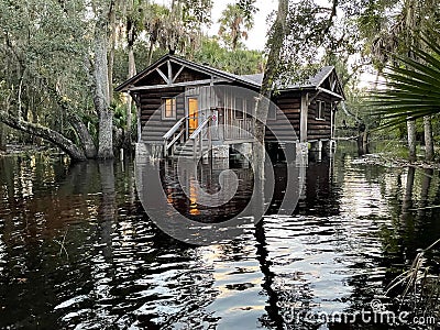 Flooding cabins after hurricane in Myakka State Park Stock Photo