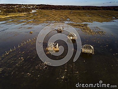 Flooding flooded destroyed house near the river Stock Photo