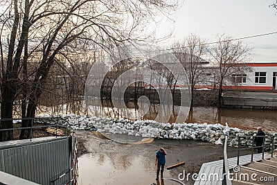 flooding in Orenburg and Orka flooded residential buildings Editorial Stock Photo