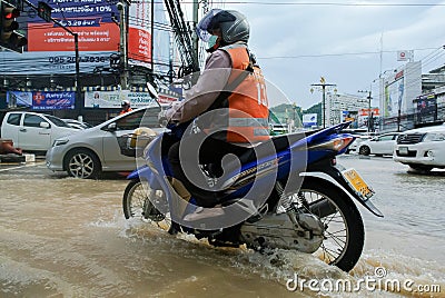Flooding at Sriracha city after rainning Editorial Stock Photo