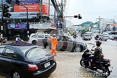 Flooding at Sriracha city after rainning Editorial Stock Photo