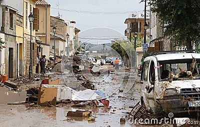 Floodings with many killed people in San Llorenc in the island Mallorca wide view Editorial Stock Photo