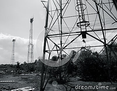 Floodlights about to be demolished Stock Photo