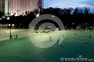 Floodlit urban soccer pitch Editorial Stock Photo