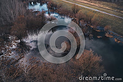 Floodplain wooded area from drone pov Stock Photo