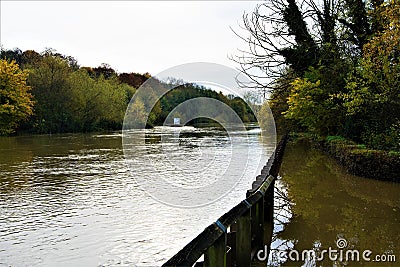 Autumnal reflections by Sprotbrough Flash 2, Sprotbrough; Doncaster floods Nov 2019; Stock Photo