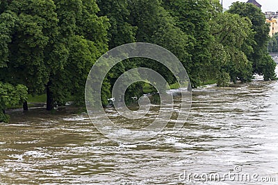 Floods Prague 2013 - Strasnice island under water Editorial Stock Photo