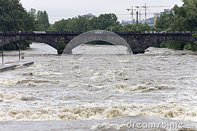Floods Prague 2013 - wild Vltava river Editorial Stock Photo