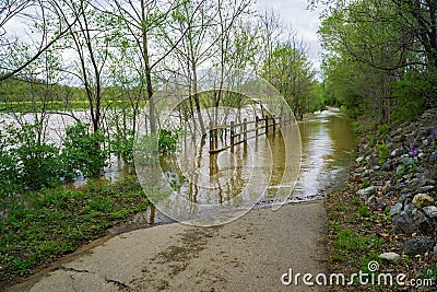 Floodwaters Covering Roanoke River Greenway Editorial Stock Photo