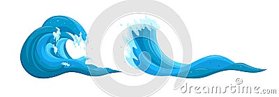 Flooing water elements. Ocean tsunami waves set. Cartoon vector illustrations Vector Illustration