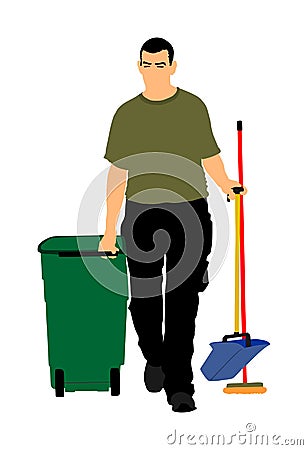 Floor care and cleaning services with washing mop in sterile factory or clean hospital. Cleaning man service. Cartoon Illustration