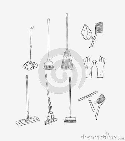 Floor cleaning tools accessories collection Vector Illustration