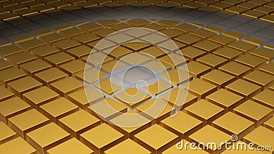 Floor of Golden Cubes with a Big Circle Wave and a Small One Stock Photo