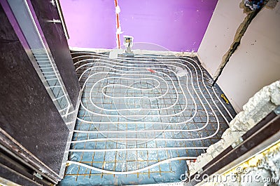 Floor Heating instalation Stock Photo