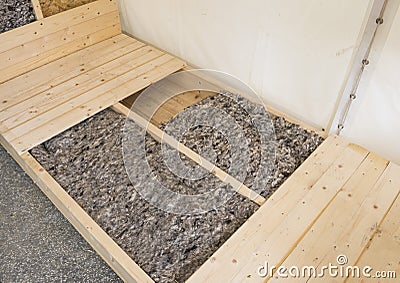 Floor insulation in home design with sheep wool Stock Photo