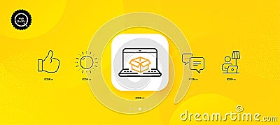 Floor lamp, Dots message and Sun energy minimal line icons. For web application, printing. Vector Vector Illustration