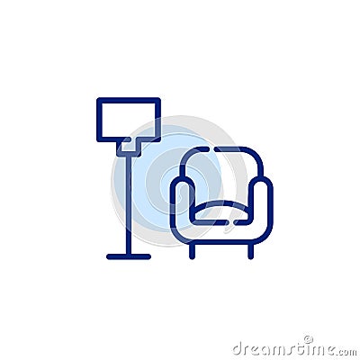 Floor lamp and sofa chair. Living room furniture. Pixel perfect, editable stroke line icon Vector Illustration