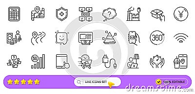 Floor lamp, Tax calculator and Teamwork question line icons for web app. Pictogram icon. Line icons. Vector Stock Photo
