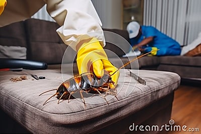 sofa termite control kill cockroach uniform pest pesticide exterminator insect. Generative AI. Stock Photo