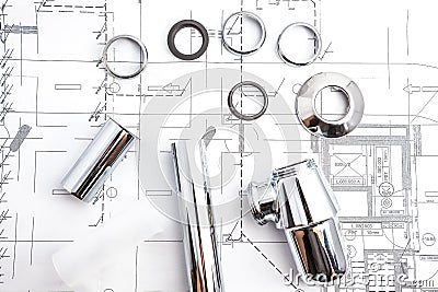 Floor plan with an chrome siphon Stock Photo