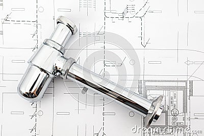 Floor plan with an chrome siphon Stock Photo