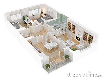 Floor plan of a house top view. Open concept living appartment layout Cartoon Illustration