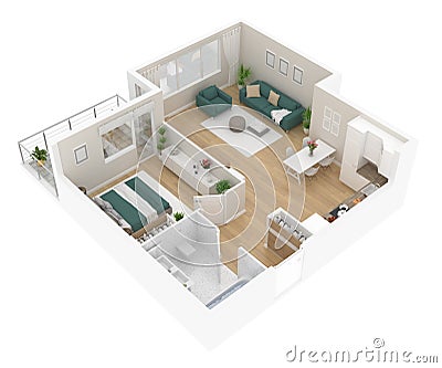 Floor plan of a house top view. Open concept living appartment layout Cartoon Illustration