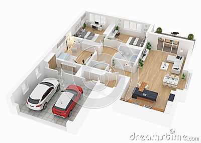 Floor plan of a house top view. Open concept living appartment layout Cartoon Illustration