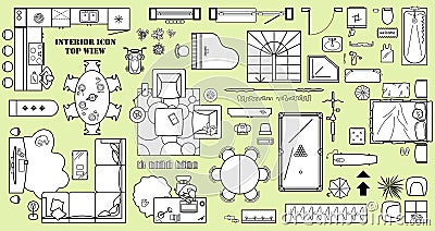 Floor plan icon set in top view for interior design. The layout of the apartment, kitchen, living room and bedroom. Vector Vector Illustration