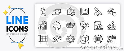 Floor plan, Package size and Chemistry pipette line icons. For web app. Vector Vector Illustration