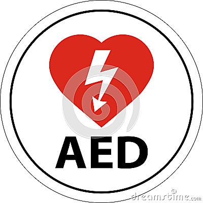 Floor Sign AED with Defib Heart, Red Border Floor Sign Vector Illustration