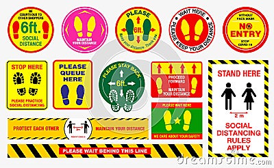 The Floor social distancing stickers or public health practices for covid-19 or health and safety protocols or new normal Vector Illustration