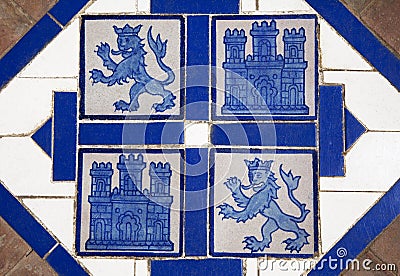 Floor tile with heraldic symbols of Spain Stock Photo