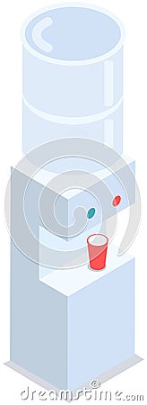 Floor water cooler with glass holder for office and home. Plastic bottle, beverage. Water dispenser Vector Illustration