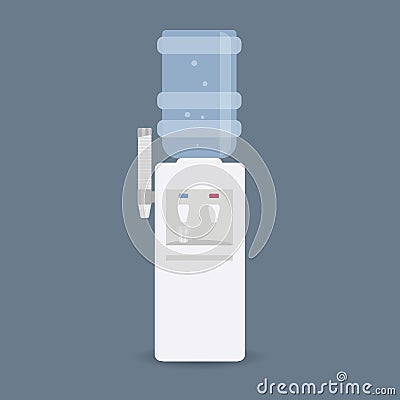 Floor water cooler with glass holder for office and home. Plastic bottle. Water dispenser with blue full bottle, as well hot and Vector Illustration