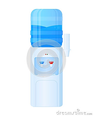 Floor water cooler with holder for office and home. Plastic big bottle. Water dispenser with full bottle, as well hot Vector Illustration
