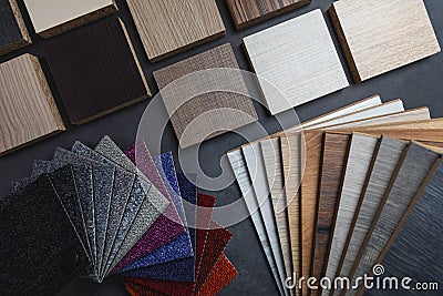 Flooring and furniture material samples for interior design project Stock Photo