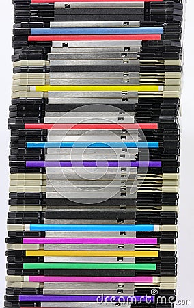 floppy disks used to save computer data in the 90s Stock Photo