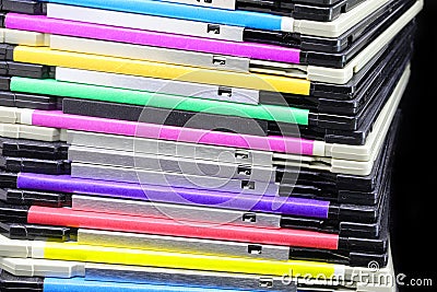 floppy disks used to save computer data in the 90s Stock Photo