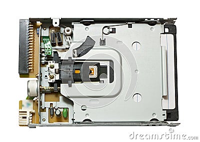 Floppy drive with disk inside Stock Photo