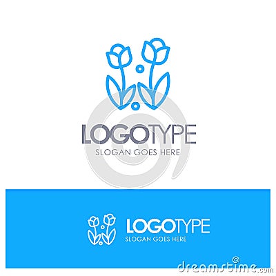 Flora, Flower, Nature, Rose, Spring Blue outLine Logo with place for tagline Vector Illustration