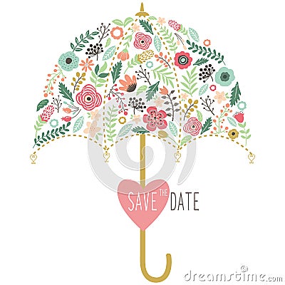 Flora Wedding Umbrella Elements Vector Illustration